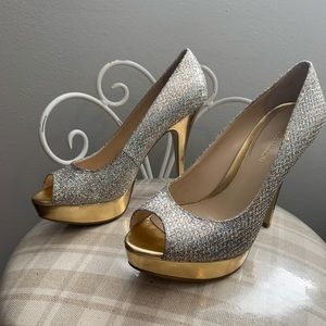 ✨ ENZO ANGIOLINI open-toed pumps | | glitter/gold